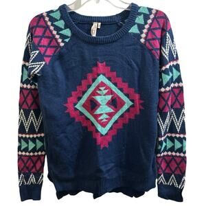 Red Camel Geometric Tribal Native American Pullover Sweater S Vintage